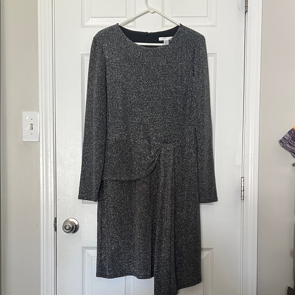 London Times Charcoal Long Sleeve Dress